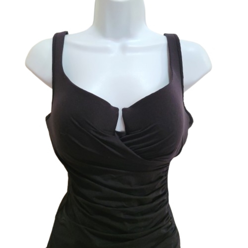 Miraclesuit Escape One Piece Elegant Black Swimsuit Ruching Compression - Picture 3 of 8